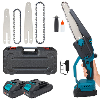 Higoom cordless chainsaw in use for precise pruning and wood cutting