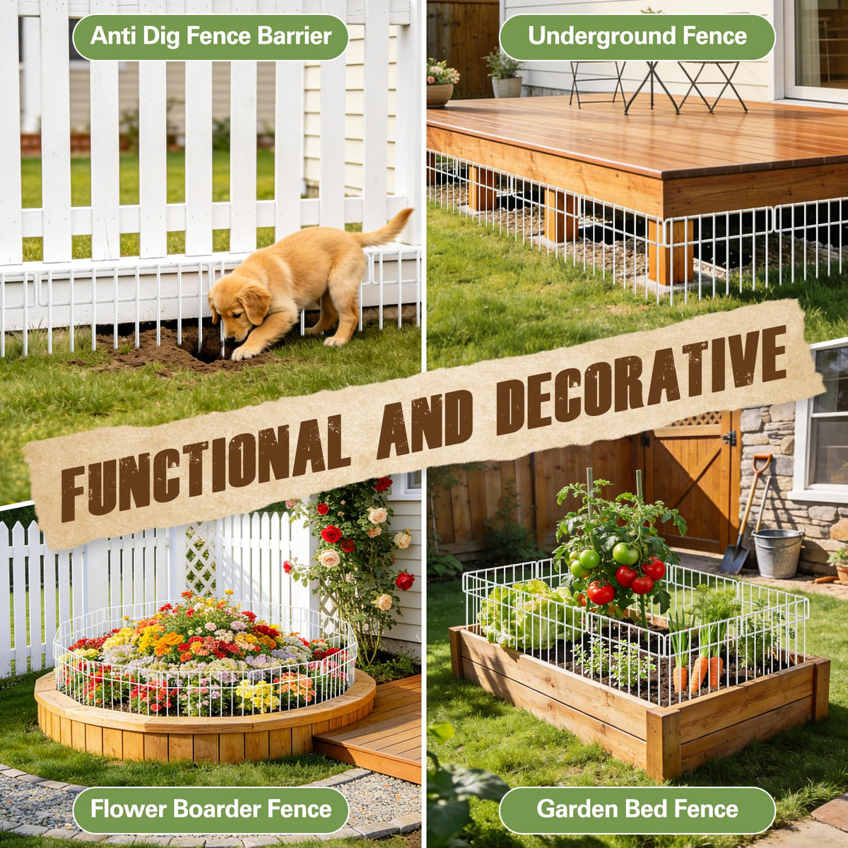 HIHADUUM animal barrier fence 14-pack protects flower beds and lawns with lightweight metal construction