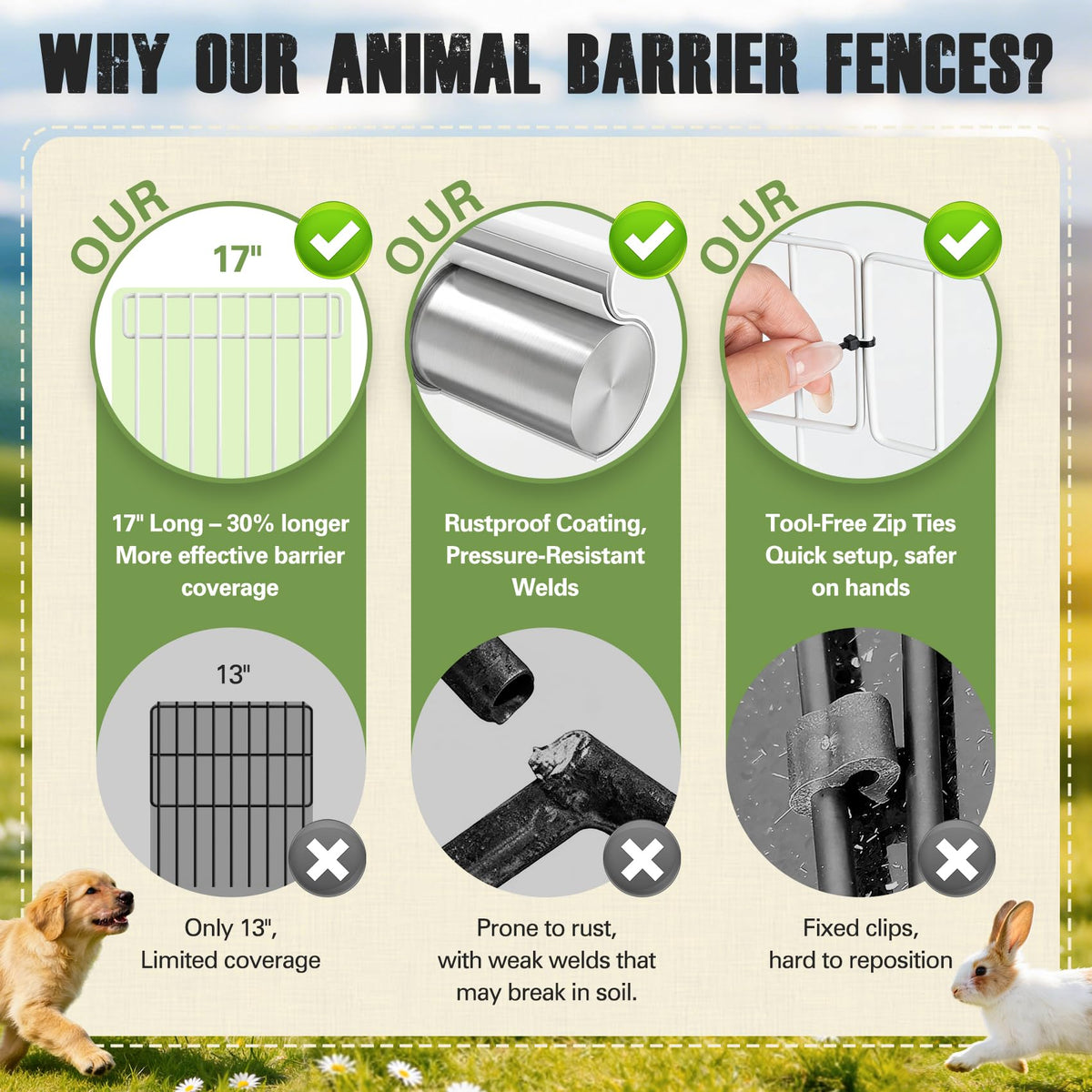 HIHADUUM animal barrier fence 14-pack no-dig installation with zip ties saves setup time