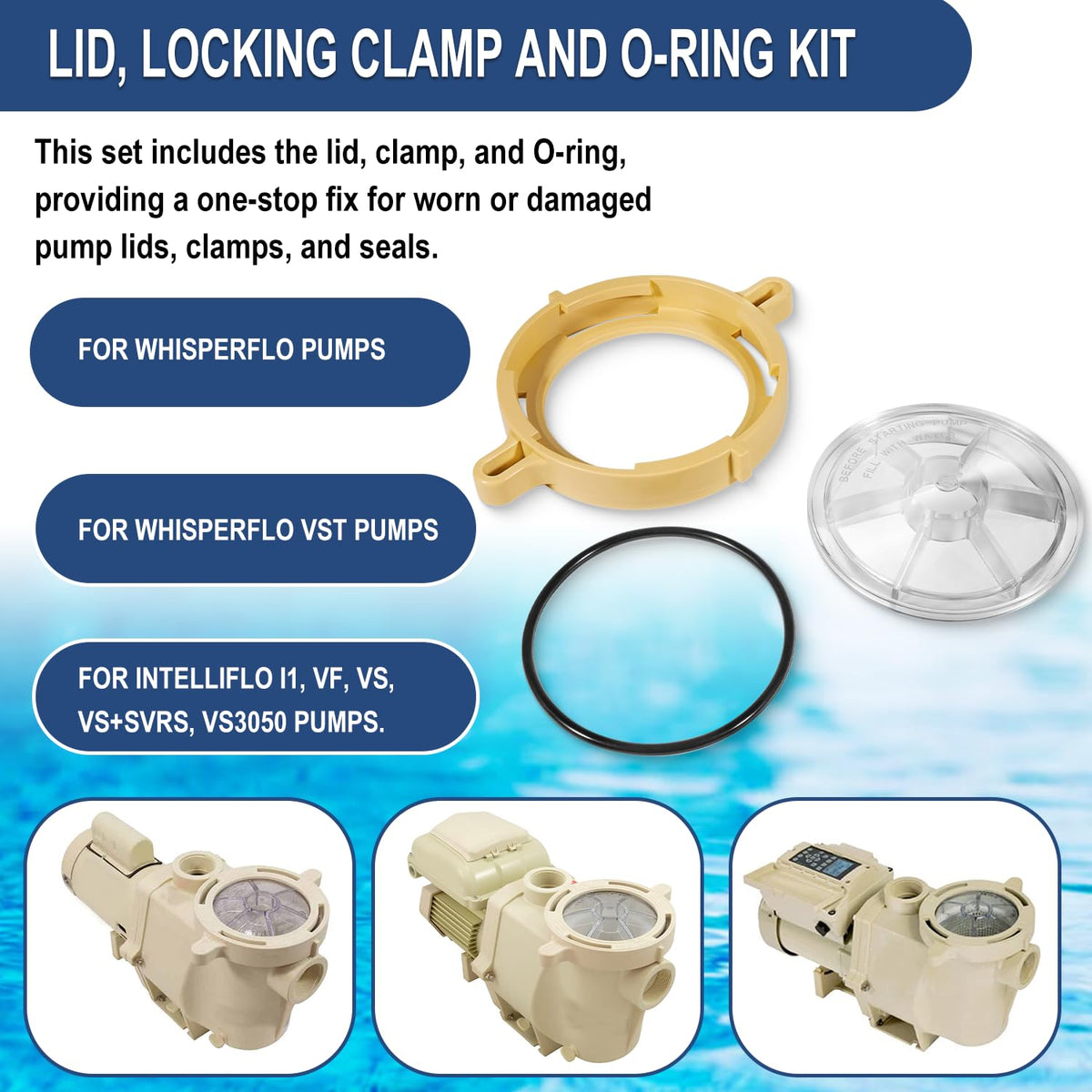 Hihitomorrow almond-plastic clamp secures the lid on Whisperflo and IntelliFlo pumps.