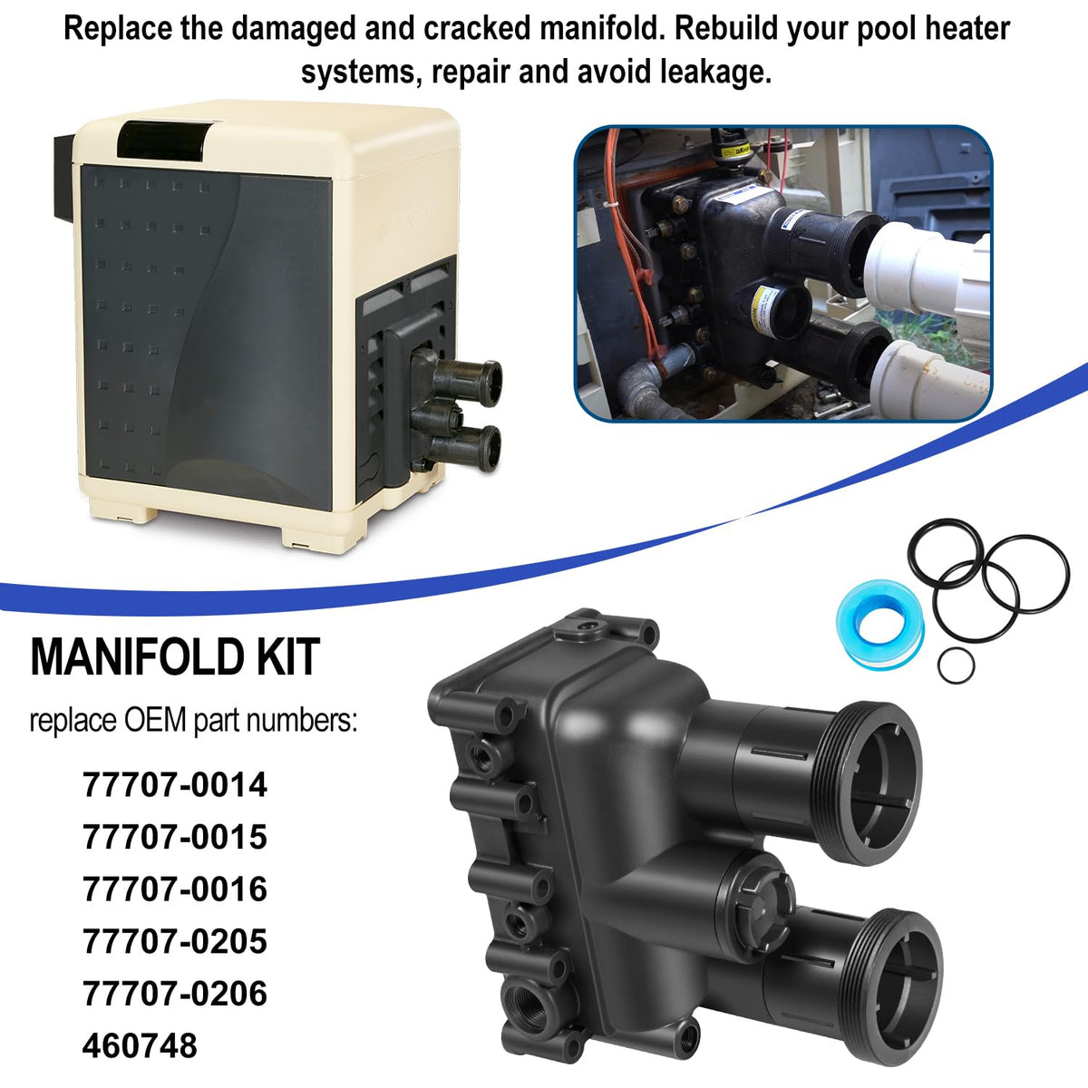 Hihitomorrow replacement manifold assembly includes O-rings and tape for complete retrofit.