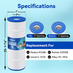 Hiioors CCP320 pack close-up dimensions for precise, leak-free fit.