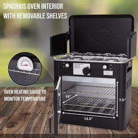 Hike Crew built-in thermometer and controls for precise cooking