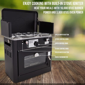 Hike Crew camping oven with door open for roasting and baking