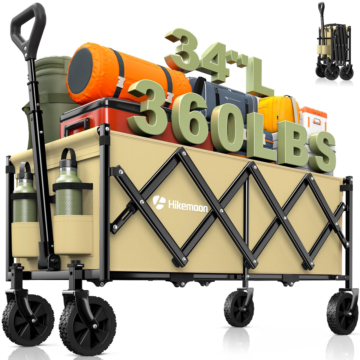 Hikemoon 34 wagon folded for compact storage and easy transport