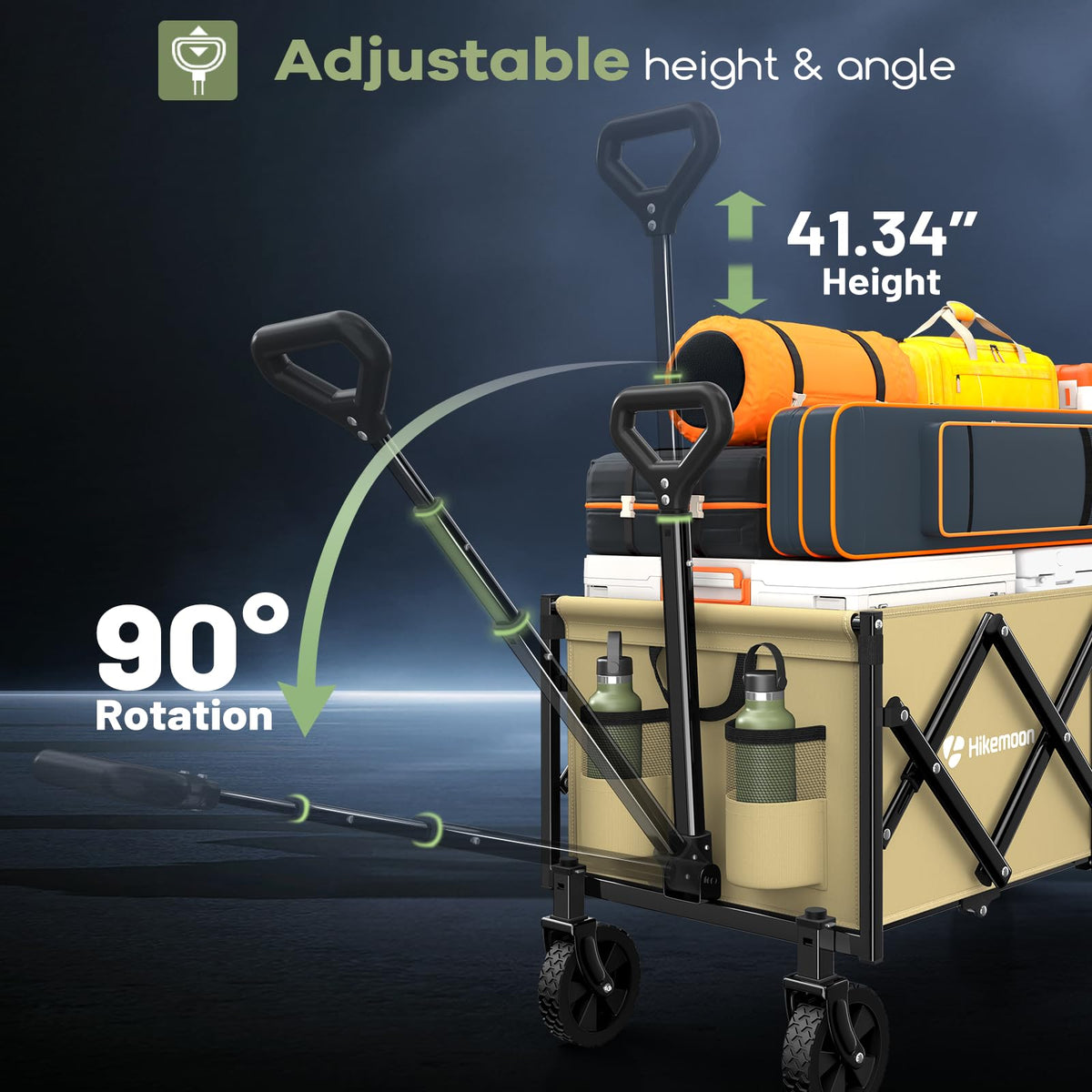 Hikemoon wagon includes two cup holders for drinks during trips