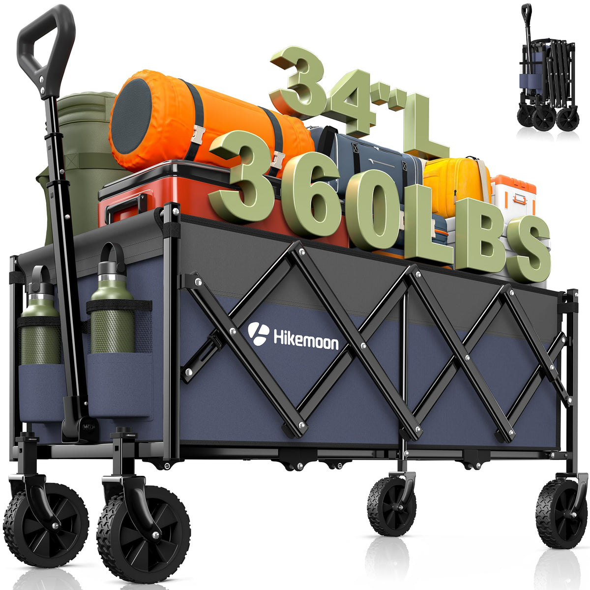 Hikemoon 34-inch extra-long wagon length provides extra interior space.