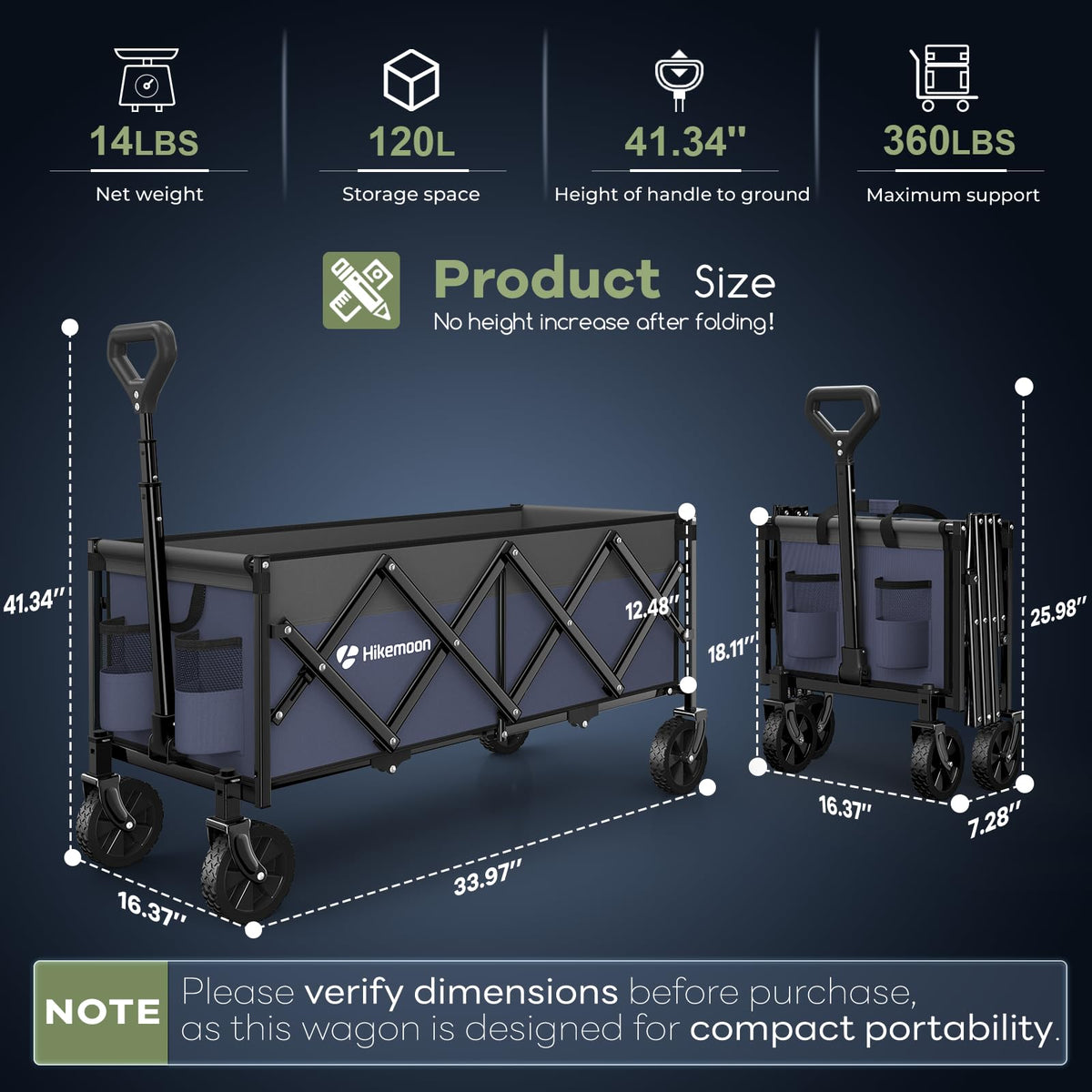 Hikemoon heavy-duty metal frame supports up to 360 lbs for rugged tasks.
