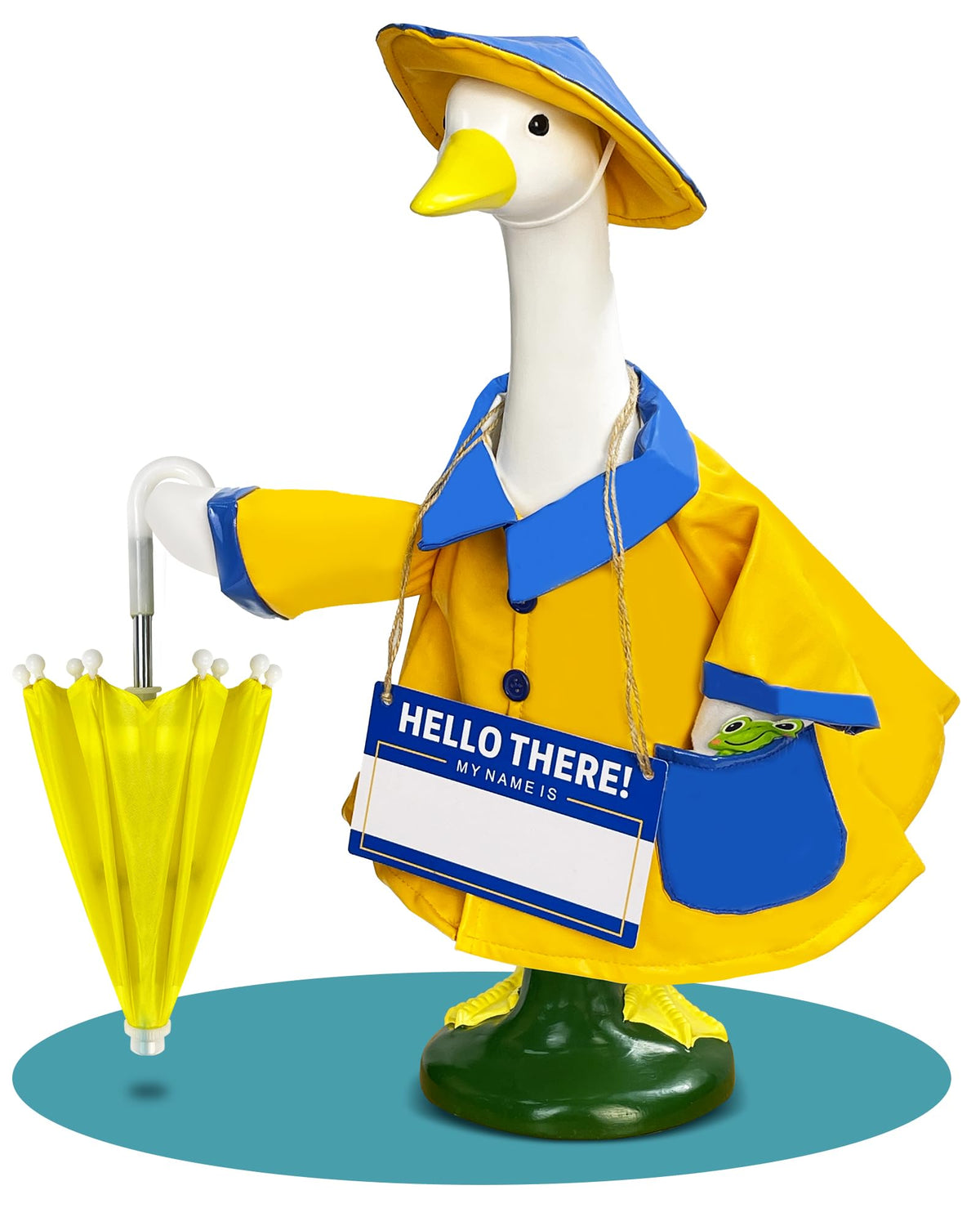 Hikkcos Porch Goose Outfit blue reversible hat accent on goose statue