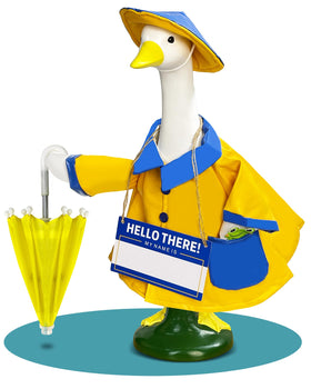 Hikkcos Porch Goose Outfit blue reversible hat accent on goose statue