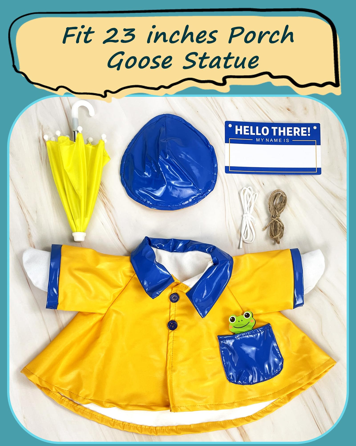 Hikkcos Porch Goose Outfit rope and pins securing umbrella around goose neck
