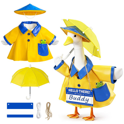 Hikkcos Porch Goose Outfit yellow raincoat on 23-inch statue for outdoor display