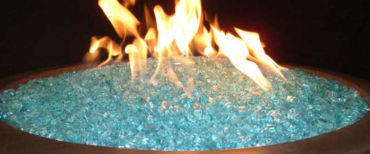 Hiland RGLASS-AQ Aqua fire glass for indoor outdoor use with low maintenance sparkle.
