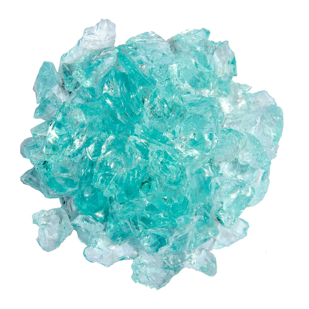 Hiland RGLASS-AQ Aqua fire glass on a fire pit adds vibrant glow.