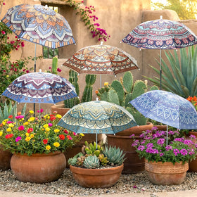 Hillban mandala plant umbrella provides wide shade coverage for potted plants