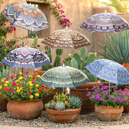 Hillban mandala plant umbrella provides wide shade coverage for potted plants