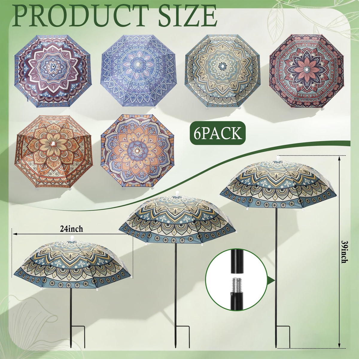 Hillban mandala umbrella offers 24 and 40 inch height adjustments