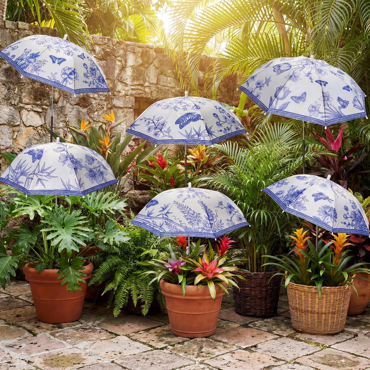 Hillban plant shade umbrella over potted flowers shields sun