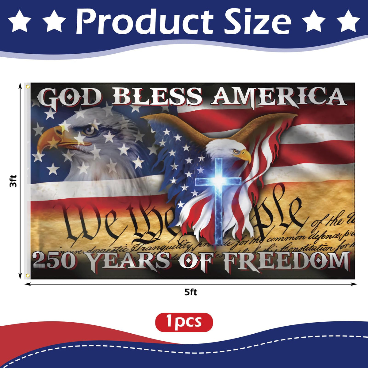 Hillsuren 3x5ft patriotic banner front and back visibility