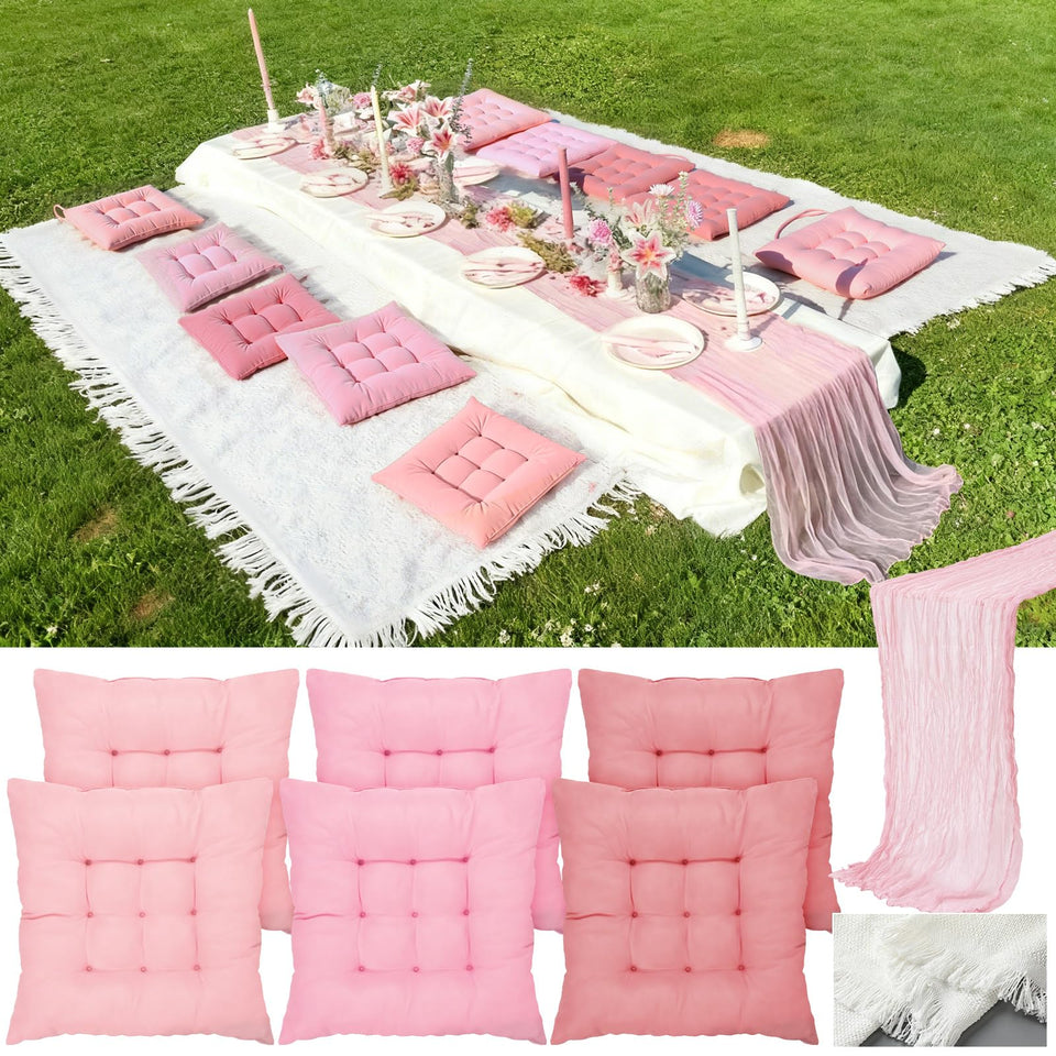 Hillsuren picnic blanket setup on grass with table runner for a coordinated outdoor gathering.