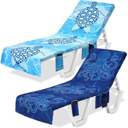 Hillsuren Turtle lounge towel cover with vibrant print keeps chairs visible and dry after sunbathing