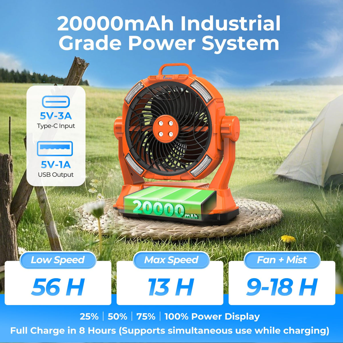 HIMONI misting fan with 4-spray misters for customizable mist
