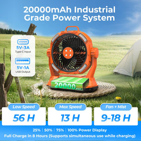 HIMONI misting fan with 4-spray misters for customizable mist