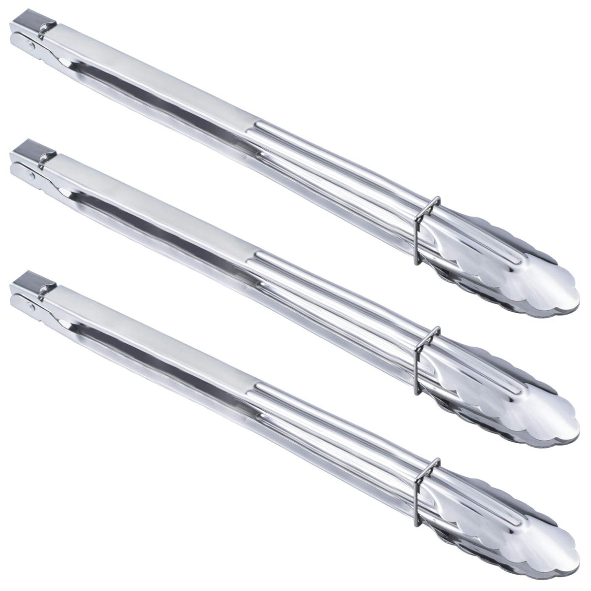 Close-up of HINMAY 16-inch extra-long tongs gripping hot food safely.