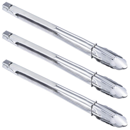 Close-up of HINMAY 16-inch extra-long tongs gripping hot food safely.