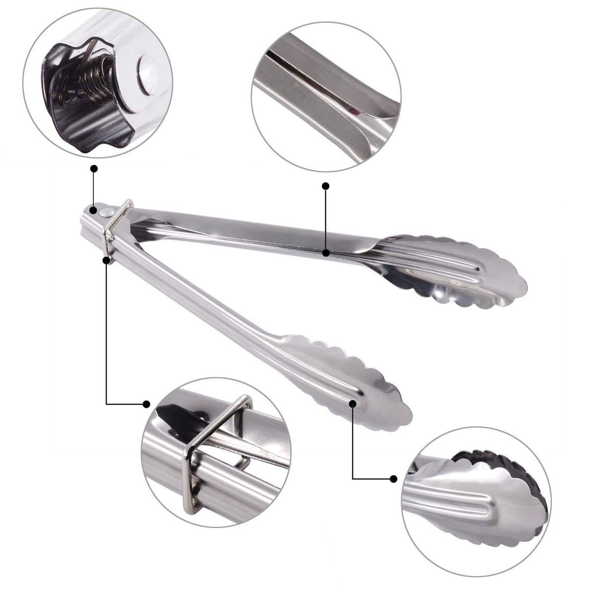 HINMAY tongs close-up highlights clam-shell head and secure grip for precise serving.