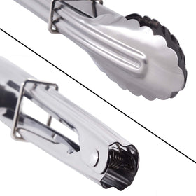 HINMAY durable stainless steel tongs 7-inch side view emphasize strength and lightweight feel.