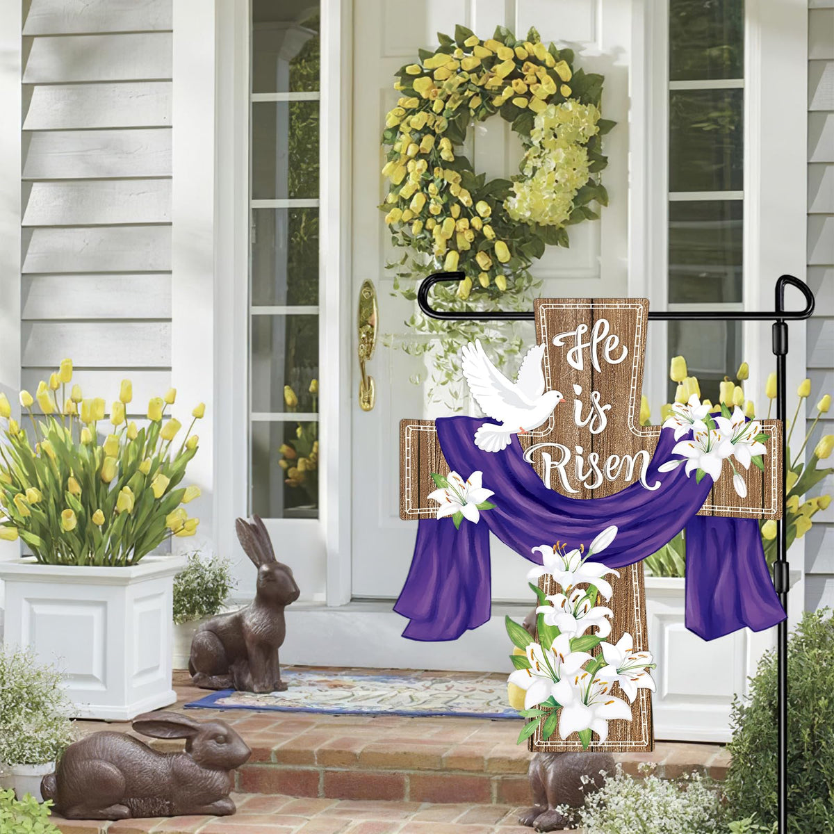 Hinsly Christian cross garden banner enhances seasonal decor