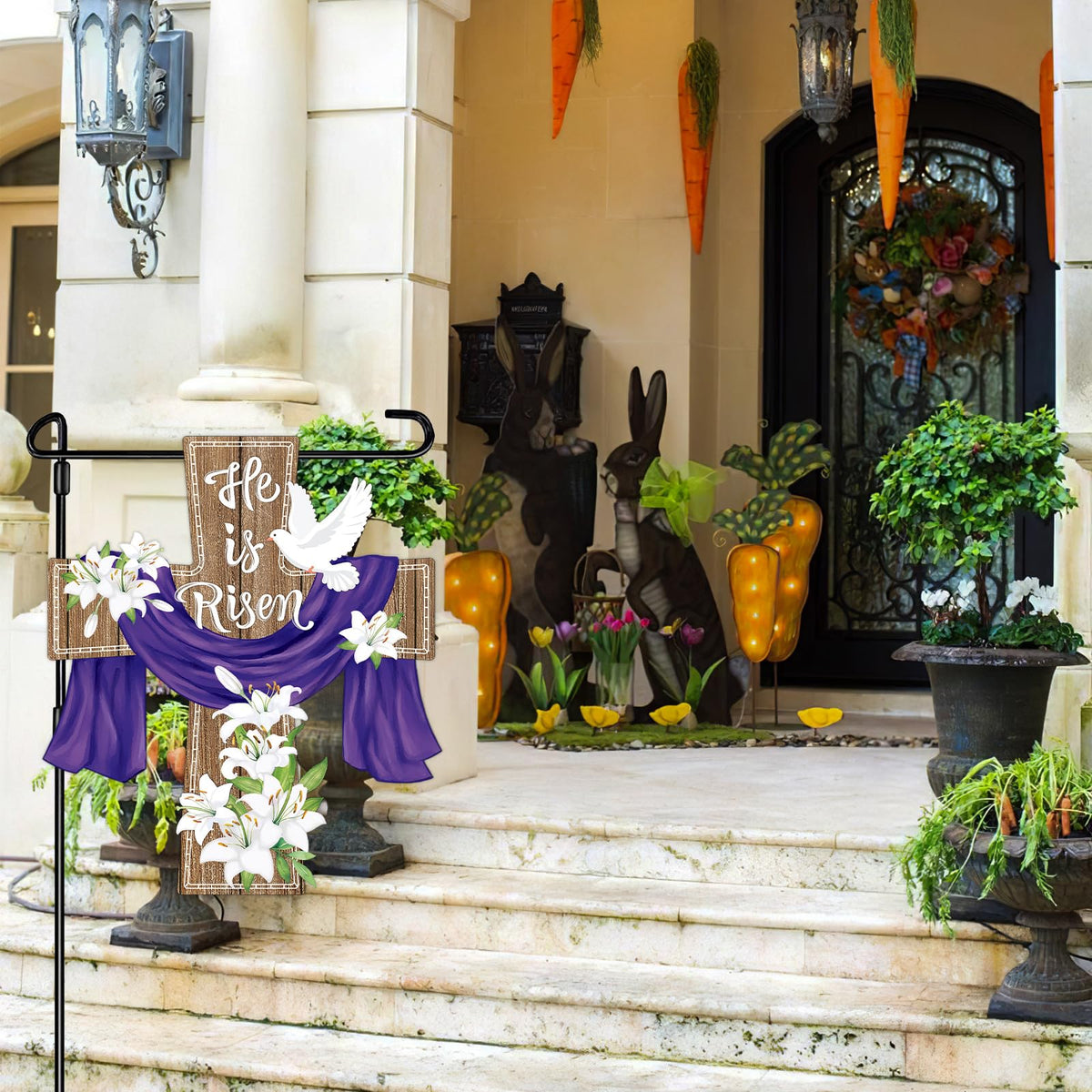Hinsly lily and sheep Easter flag adds spring color to outdoor spaces