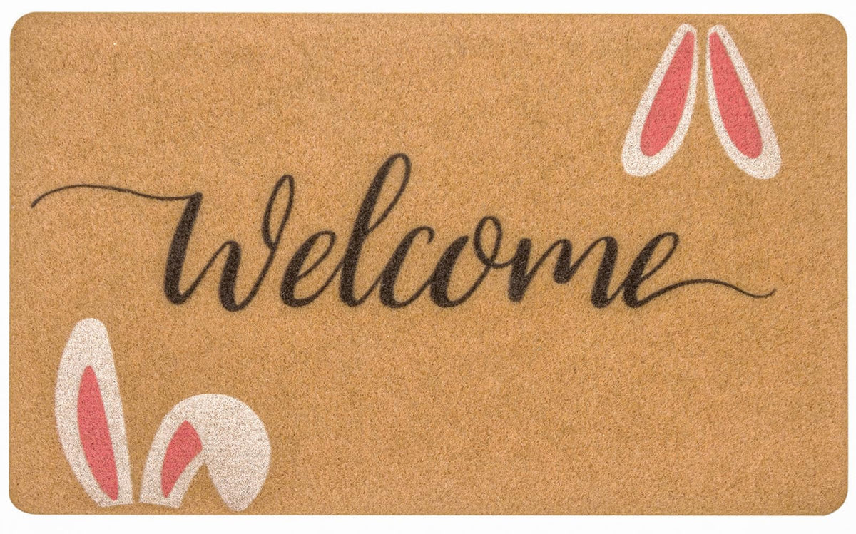 HinyBoeh Easter Welcome Bunny Doormat with non-slip backing keeps entry safe