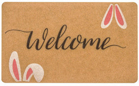 HinyBoeh Easter Welcome Bunny Doormat with non-slip backing keeps entry safe
