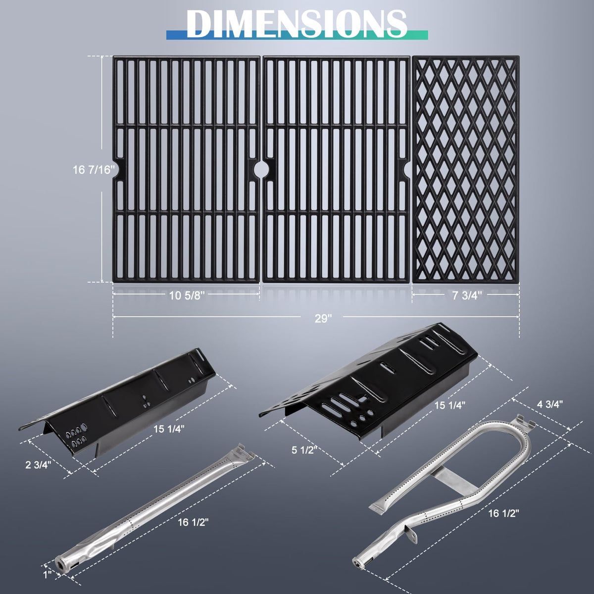 Hiorucet burner tubes provide reliable flame for consistent grilling.