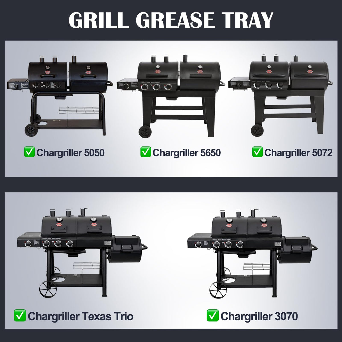 Hiorucet grease tray for Char Griller 5650 captures drips cleanly