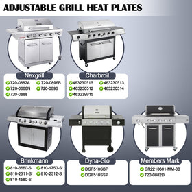 Hiorucet adjustable heat plate length demonstrates universal fit for Nexgrill and Dyna-Glo.