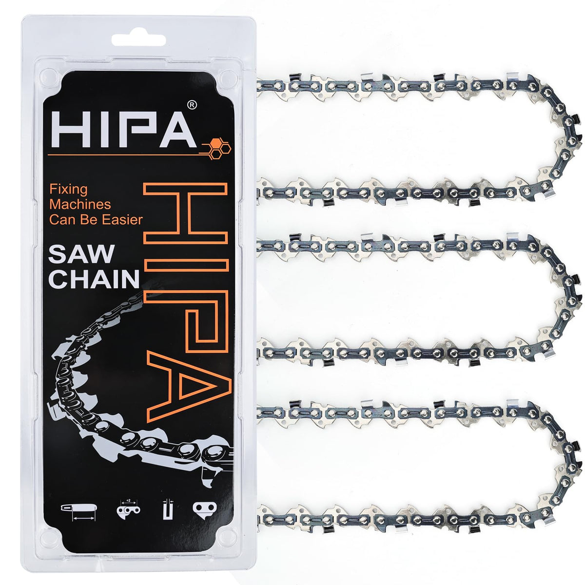 Hipa 16-inch chainsaw chain attached to DEWALT DWO1DT616T for precise cuts.