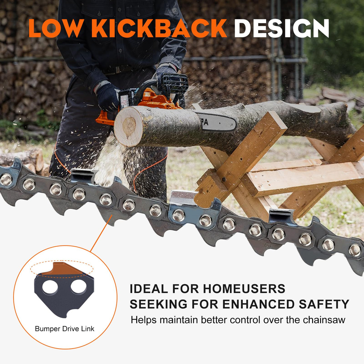 Hipa low-kickback design for safer operation during yard work