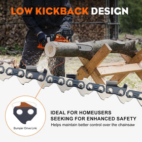 Hipa 16-inch chain low kickback design on bar for safer control.