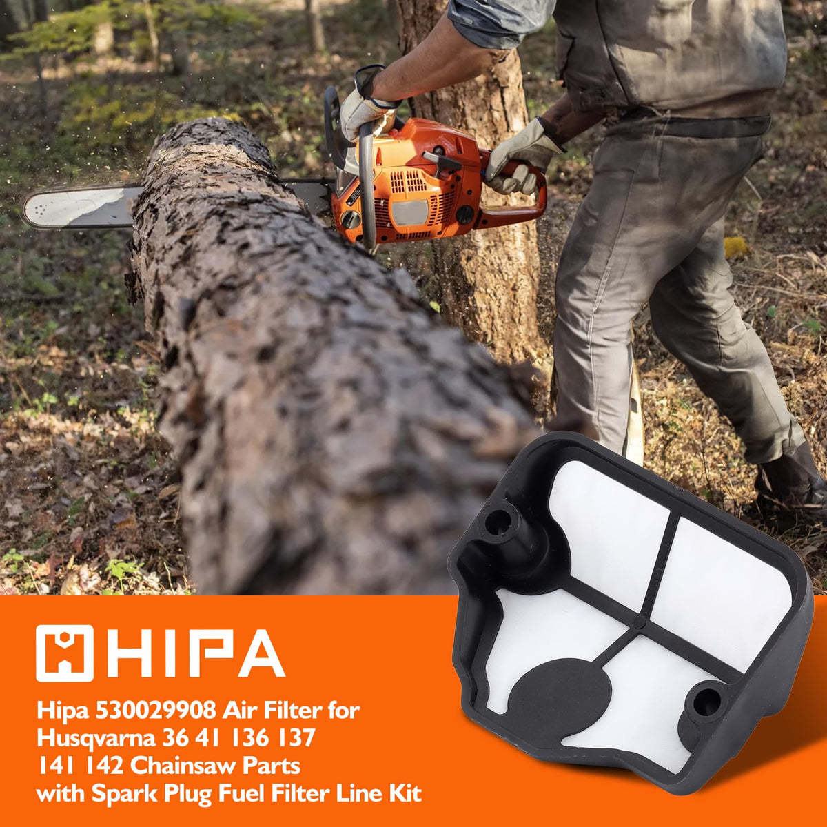 Hipa air filter for Husqvarna 136-137 wide shot indicating smooth airflow potential.