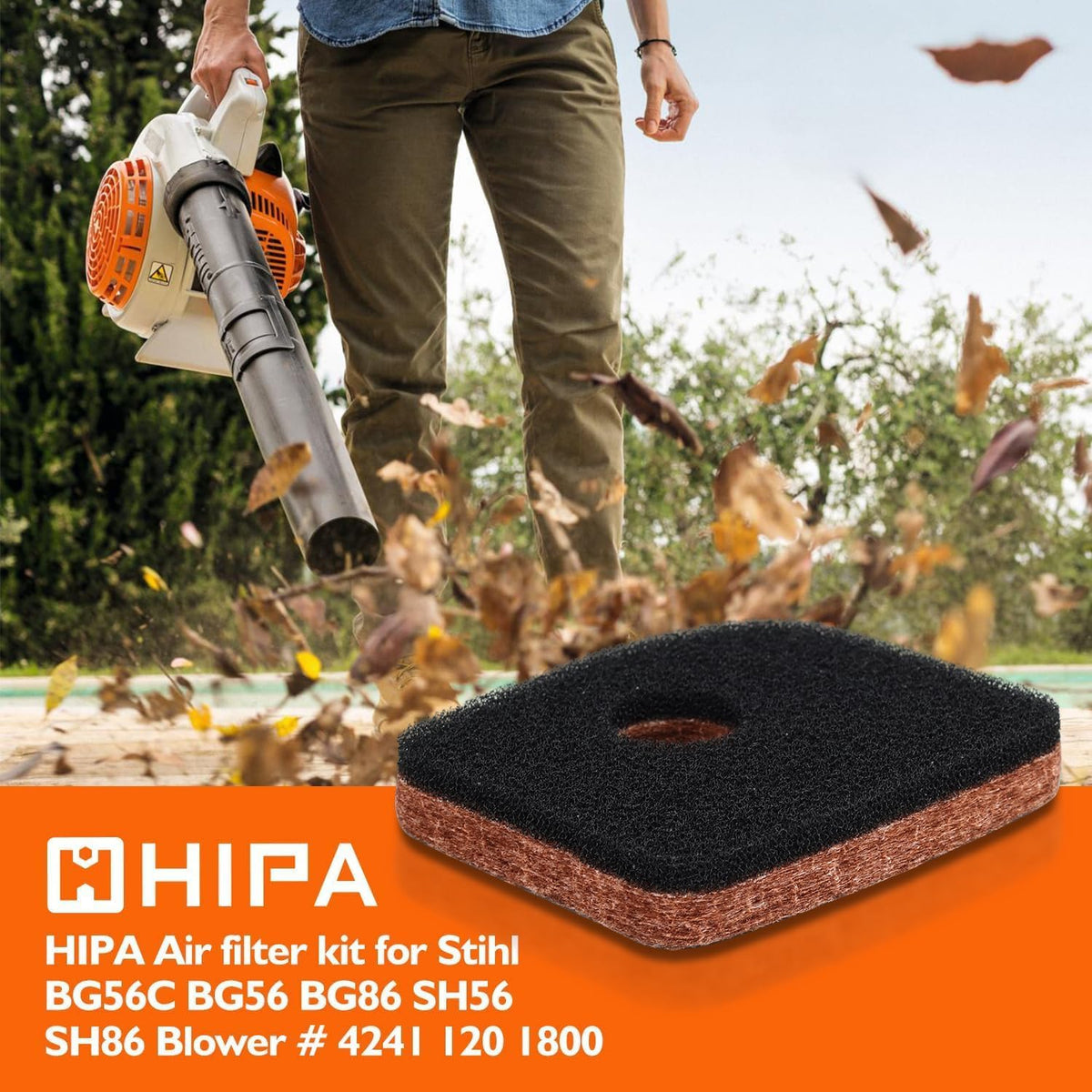 Dimensions view of Hipa bg56c filter showing precise fit for STIHL units