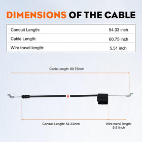 Hipa 61.5-inch cable with 54.5-inch conduit for long mower installations.