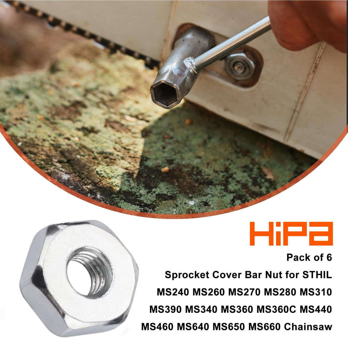 Hipa bar nut for Stihl saws, side view, secure bar and smooth operation