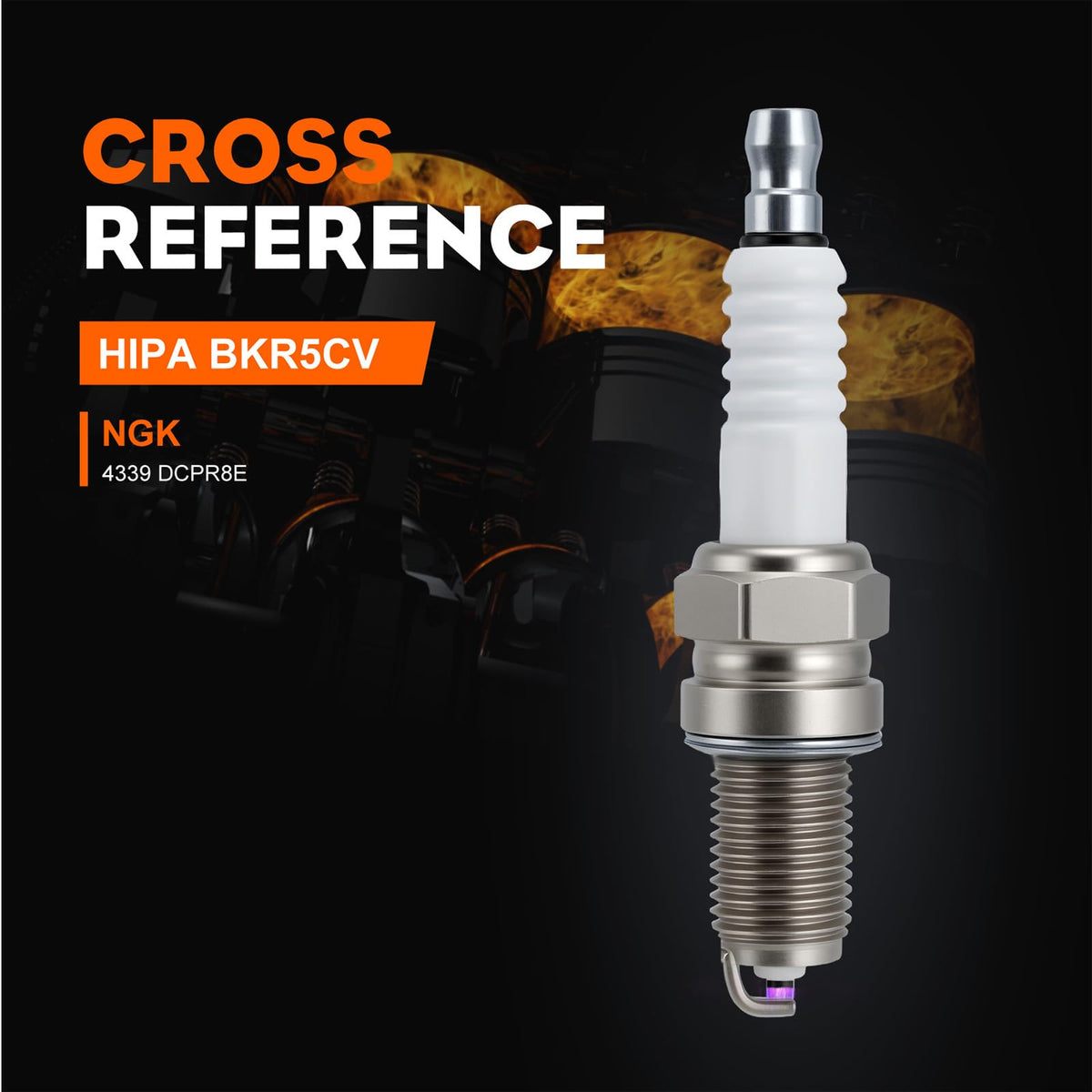 Close-up of Hipa DCPR8E spark plug electrode, showing durable design.