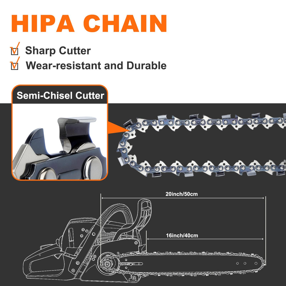 Hipa chain fits Echo and Worx models for broad compatibility.