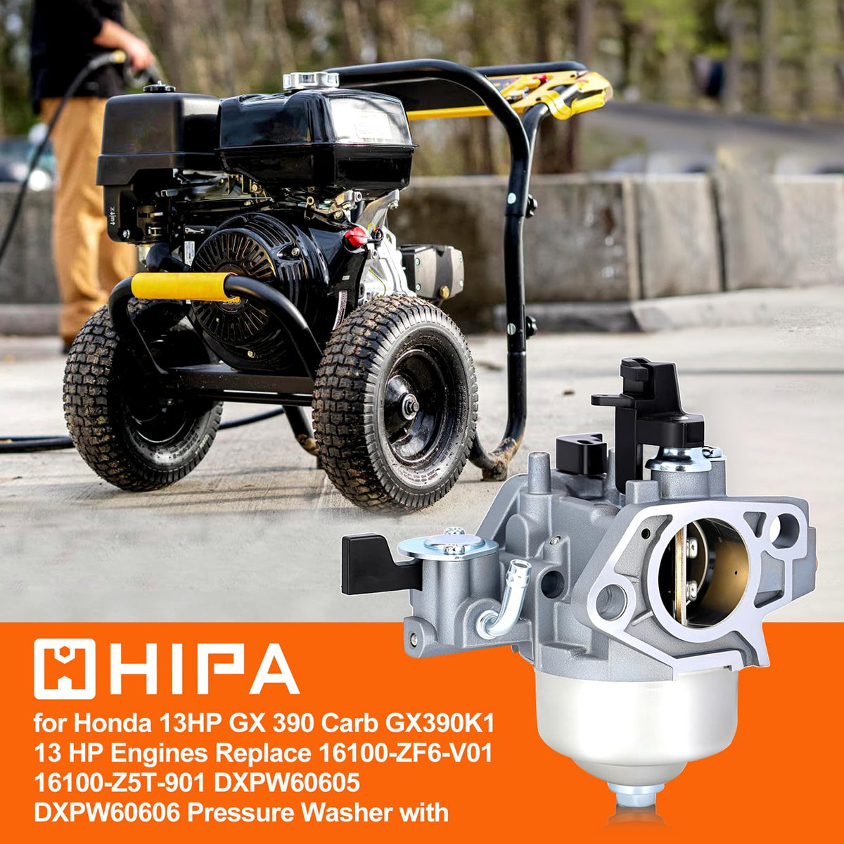 Hipa GX390 carburetor kit with air filter close-up, ready to install.