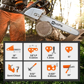 Hipa chain features low kickback design for safer handling during cuts.