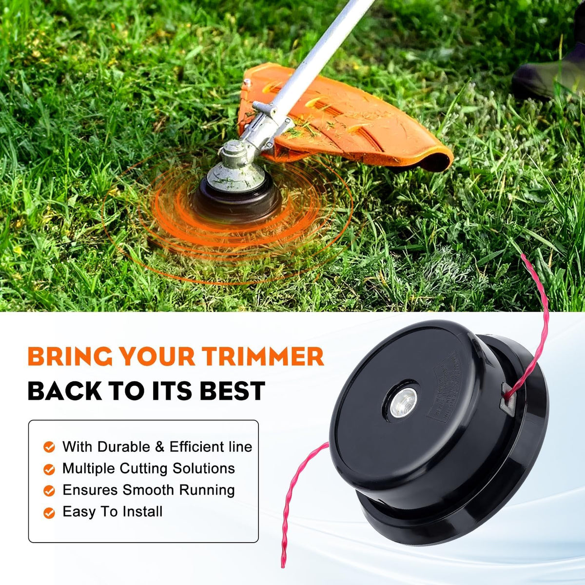 Hipa trimmer head for BCZ3060TS compatibility enhances cutting efficiency with quieter operation.